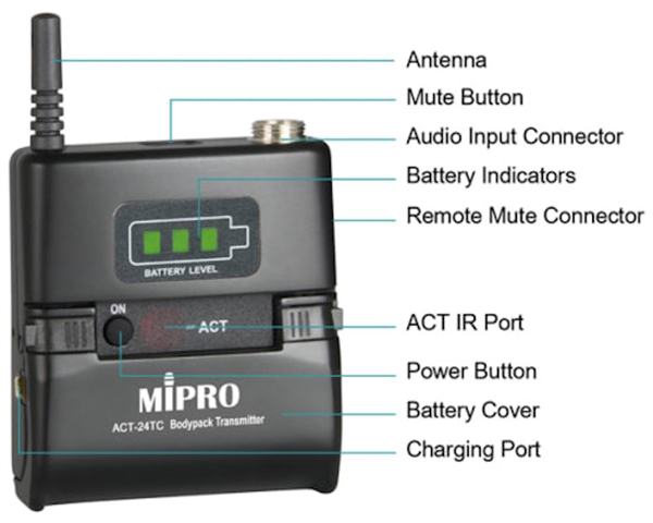 MiPro Act-24TC Rechargeable bodypack transmitter for use with ACT-2401 and ACT-2402 receivers