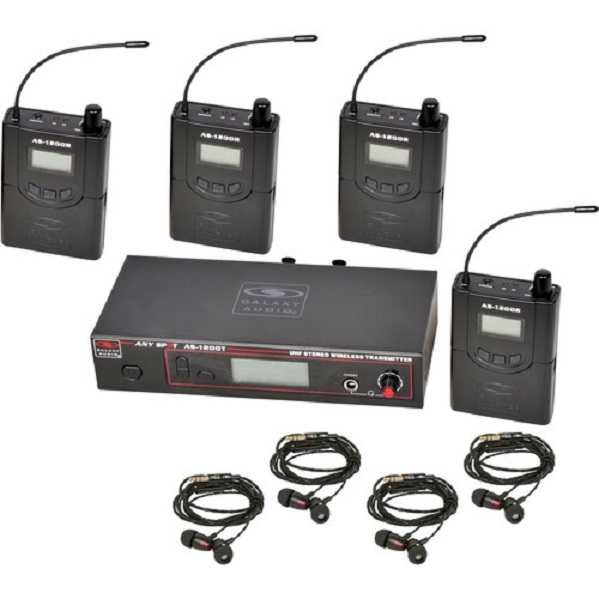 Galaxy Audio AS-1200 Band Pack Wireless In-Ear Monitor System with 4 Receivers & EB4 Earbuds (D: 584 to 607 MHz)