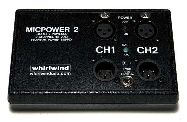 Whirlwind MICP2 - Power Supply - 48V phantom,  2-channel, portable, AC / battery powered, w/ AC adapter