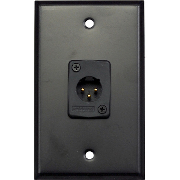 Whirlwind WP1B/1MW, Single Gang Wall Plate w/ 1 Male XLR, Black Aluminum